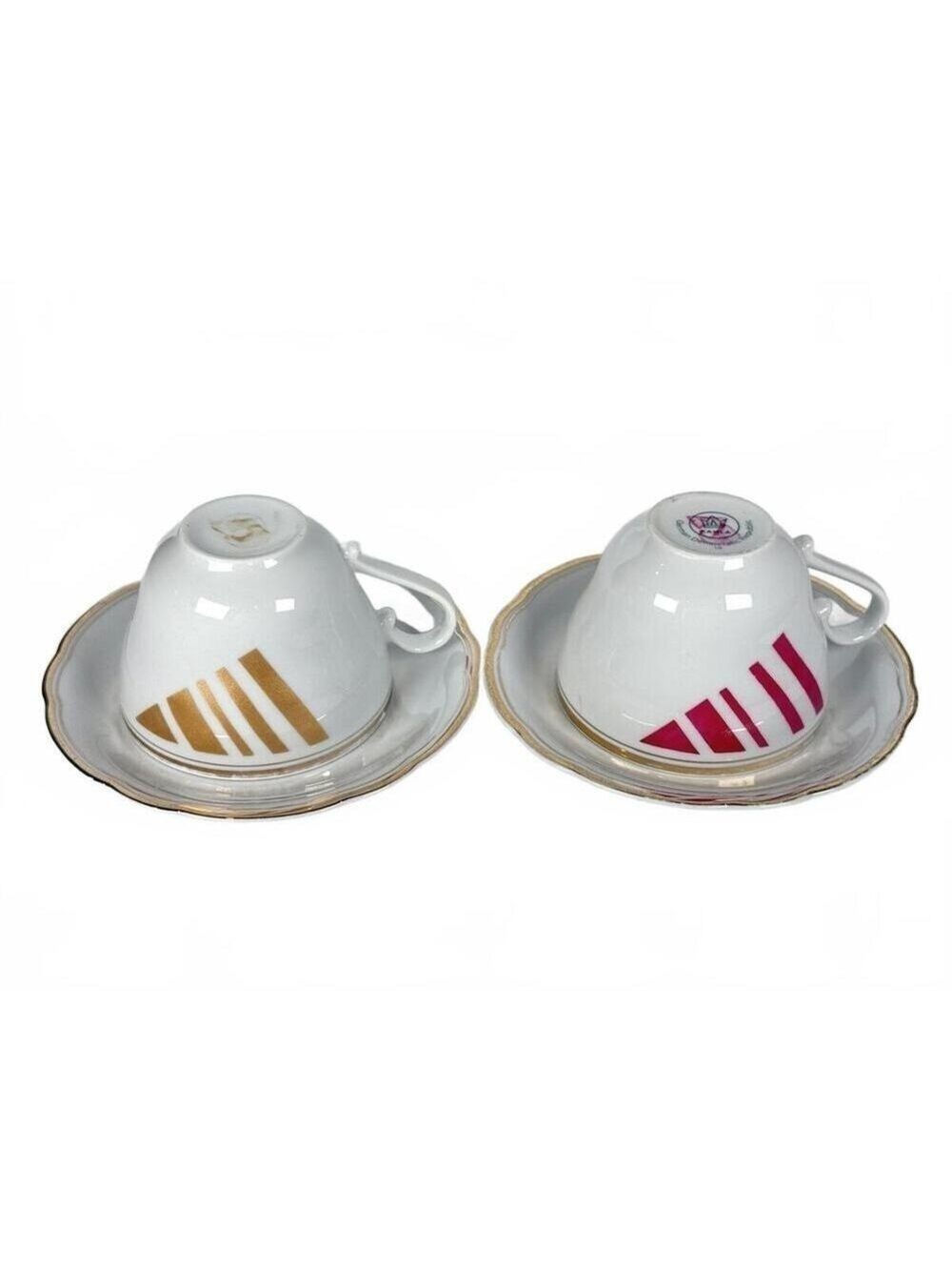 Set of 2 Vintage Kahla GDR Geometric Porcelain Tea Cups and Saucers East Germany - Picture 7 of 14